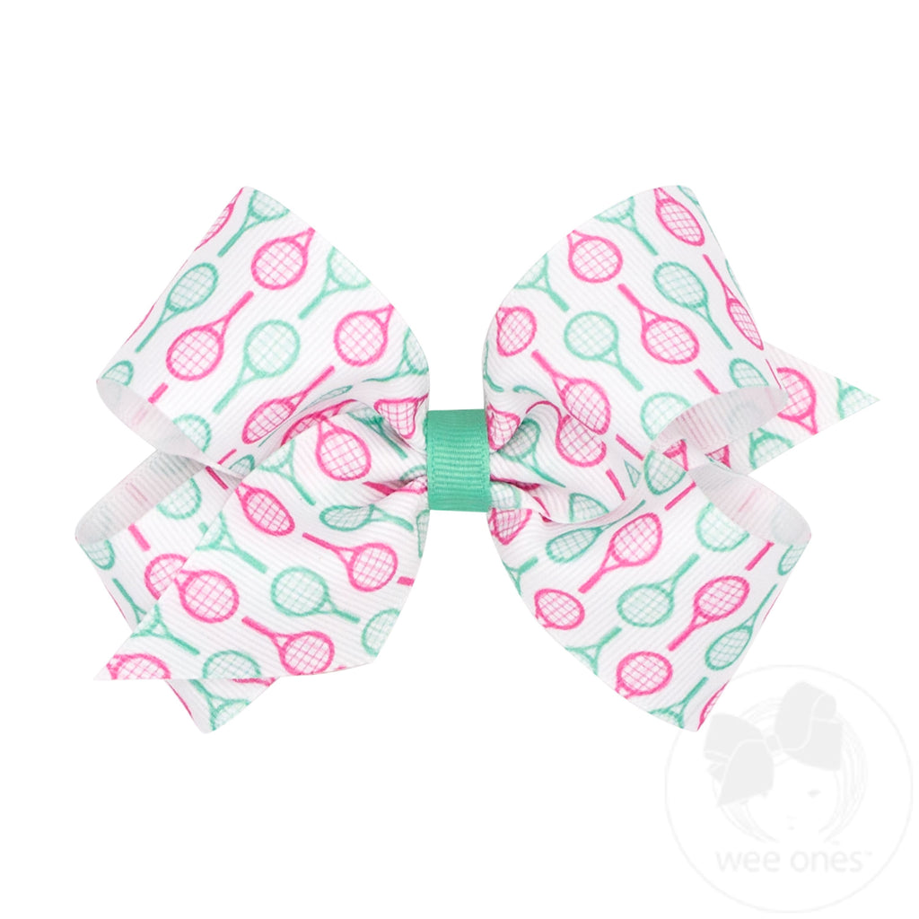 Medium Racket Print Country Club-Inspired Grosgrain Hair Bow