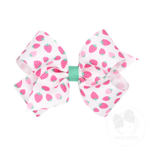 Medium Strawberry Print Country Club-Inspired Grosgrain Hair Bow