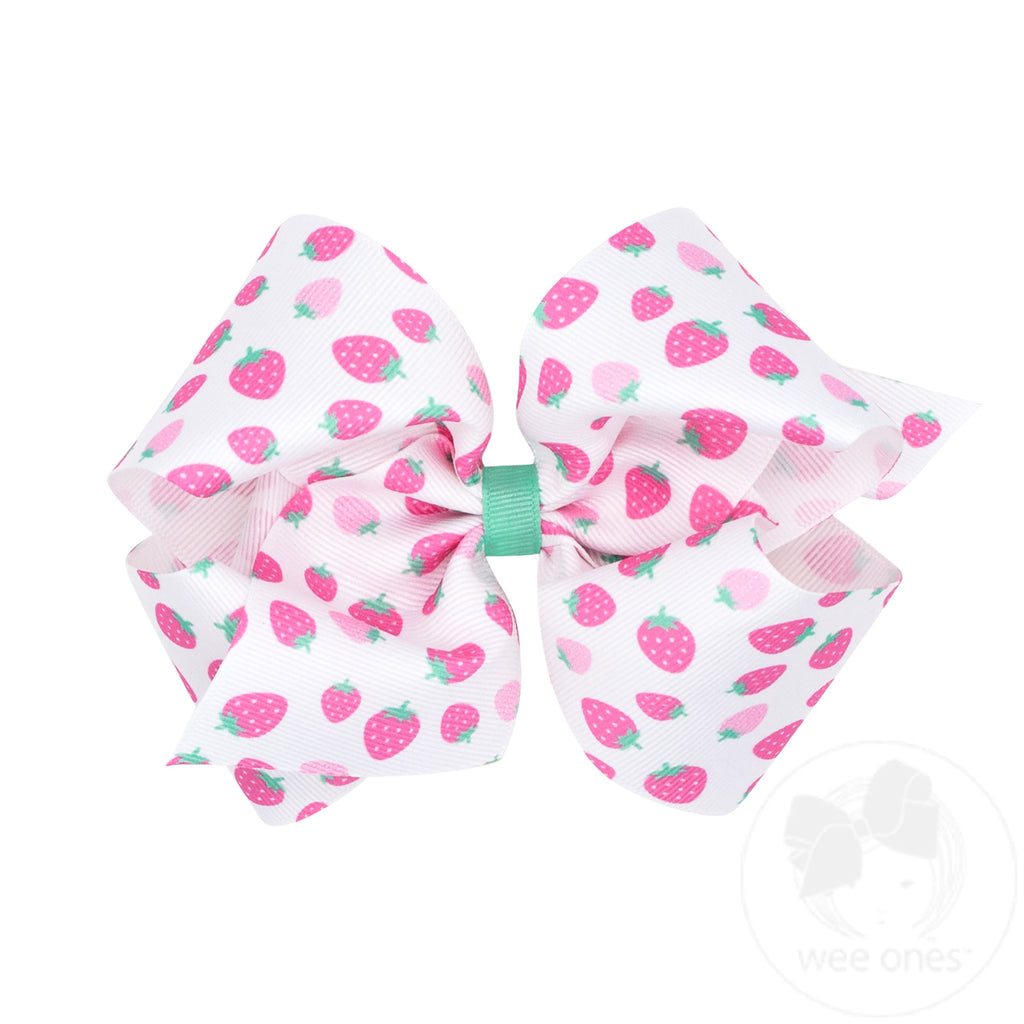 King Strawberry Print Country Club-Inspired Grosgrain Hair Bow