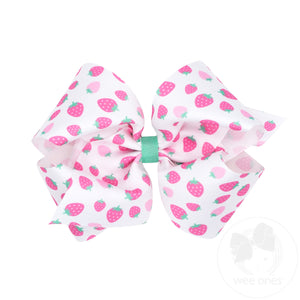 King Strawberry Print Country Club-Inspired Grosgrain Hair Bow