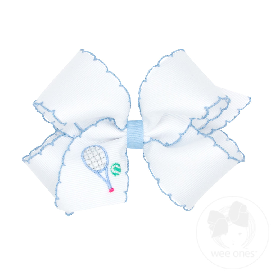 Medium Grosgrain Hair Bow with Moonstitch Edge and Country Club Racket Embroidery