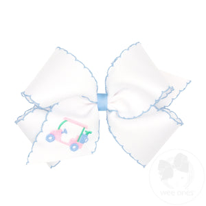 King Grosgrain Hair Bow with Moonstitch Edge and Country Club Golf Cart Embroidery