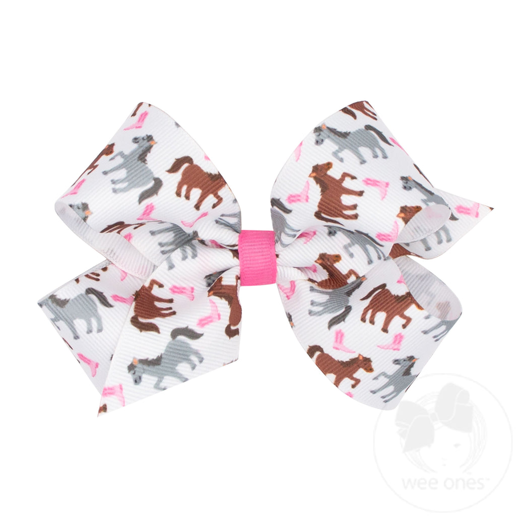 Medium Farm-themed Grograin Horse Print Hair Bow