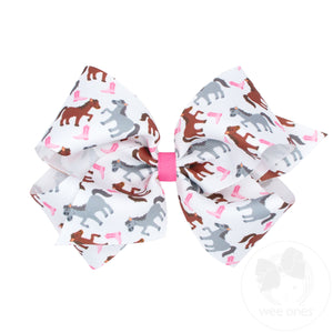 King Farm-themed Grograin Horse Print Hair Bow