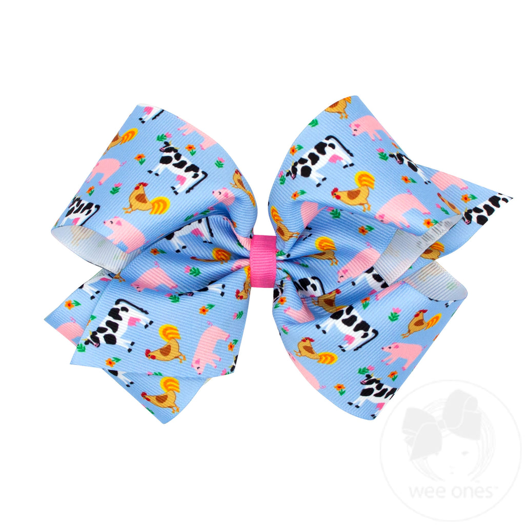 King Farm-themed Grograin Multicolor Print Hair Bow