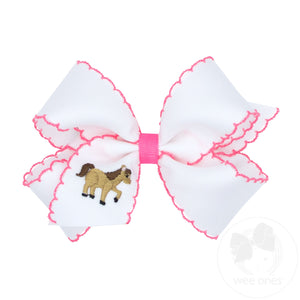 Medium Grosgrain Hair Bow with Moonstitch Edge and Horse Embroidery