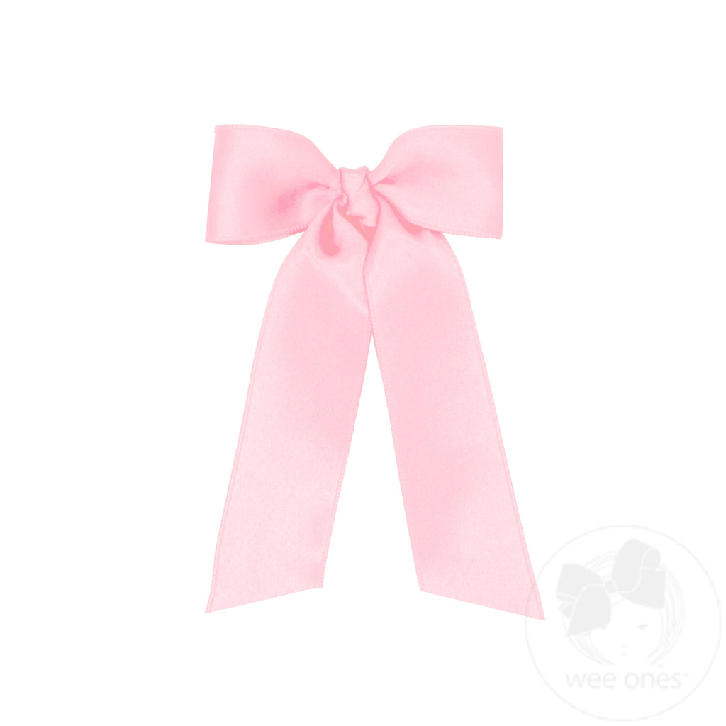 Tiny French Satin Hair Bowtie with Knot Wrap and Streamer Tails
