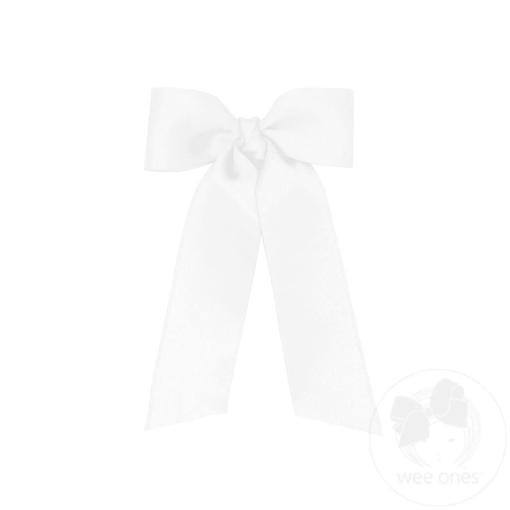 Tiny French Satin Hair Bowtie with Knot Wrap and Streamer Tails