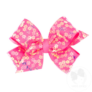 Medium Flower Sequin Tulle Overlay Grosgrain Hair Bow