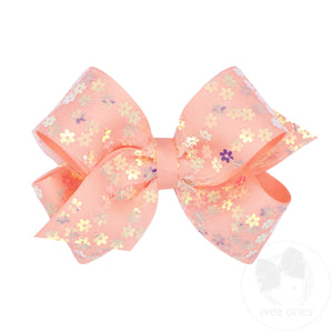 Medium Flower Sequin Tulle Overlay Grosgrain Hair Bow
