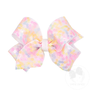 Medium Flower Sequin Tulle Overlay Grosgrain Hair Bow