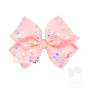 King Flower Sequin Tulle Overlay Grosgrain Hair Bow
