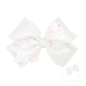 King Flower Sequin Tulle Overlay Grosgrain Hair Bow