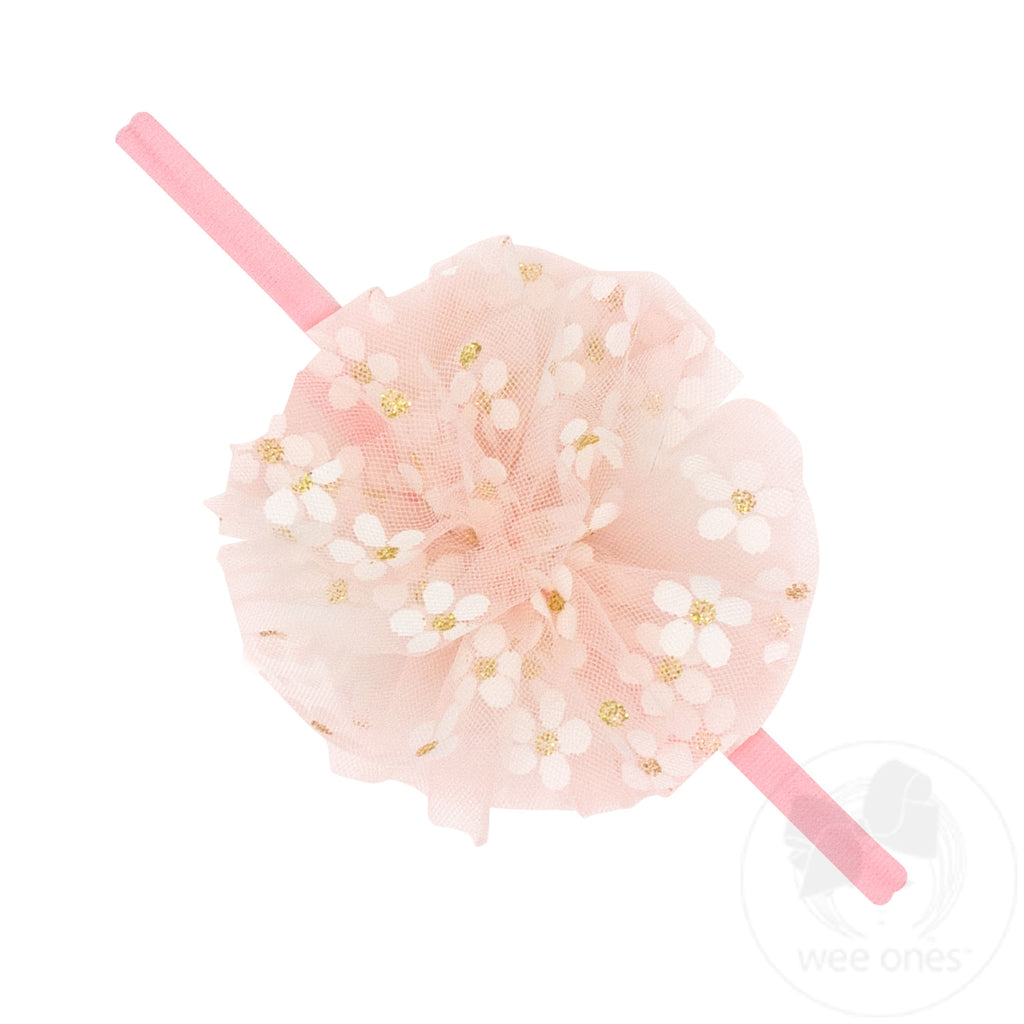 Small Flower Tulle Puff on Skinny Nylon Band