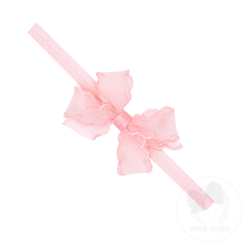 Mini Organza Scalloped Stitched Edge Hair Bow on Matching Elastic Band