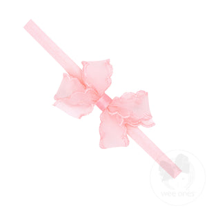 Mini Organza Scalloped Stitched Edge Hair Bow on Matching Elastic Band