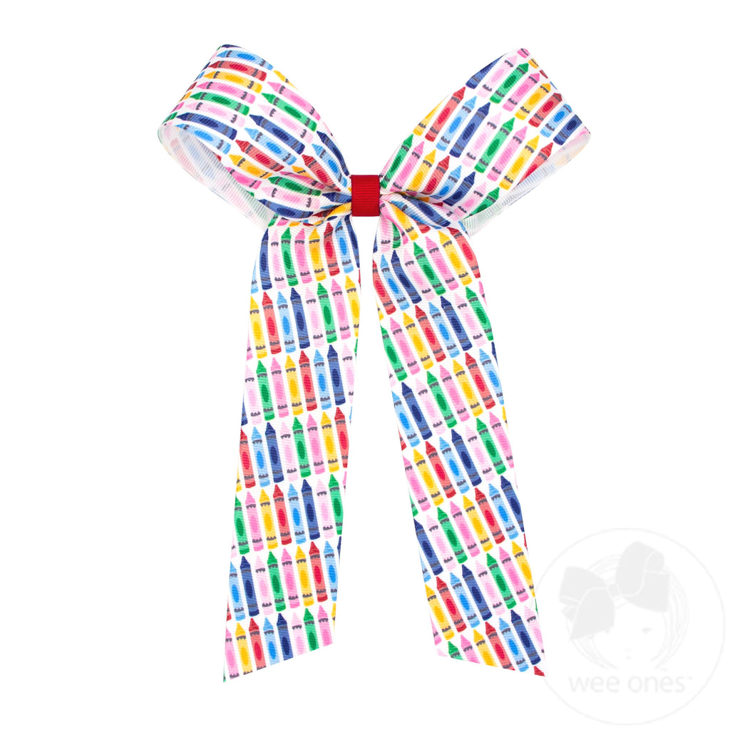 Limited Edition Back to School Medium Streamer Bow in Crayon Print