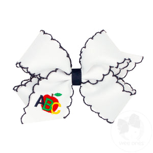Medium Back to School Moonstitch Edge Grosgrain Hair Bow with ABCs Embroidery