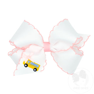 Medium Grosgrain Hair Bow with Moonstitch Edge and School-themed Embroidery