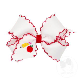 Medium Grosgrain Hair Bow with Moonstitch Edge and School-themed Embroidery
