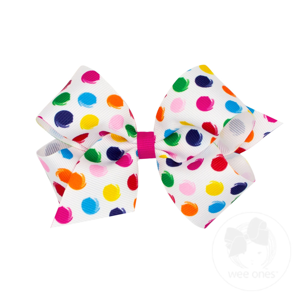Medium Back to School Polka Dot Print Grosgrain Hair Bow