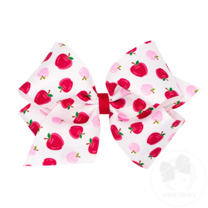 King Back to School Apple Print Grosgrain Hair Bow