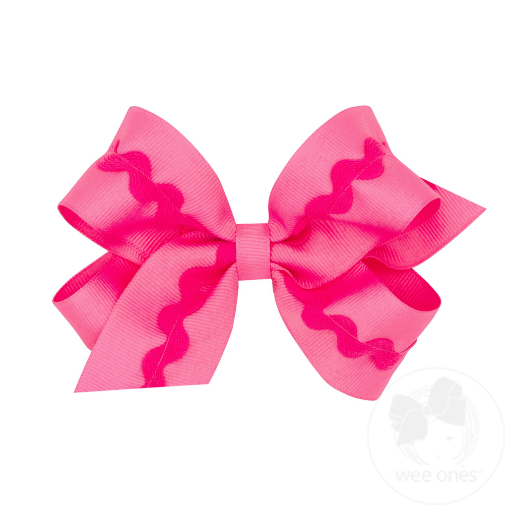Medium Grosgrain Hair Bow with Ric-Rac Trim - GREEN | Wee Ones Hair ...
