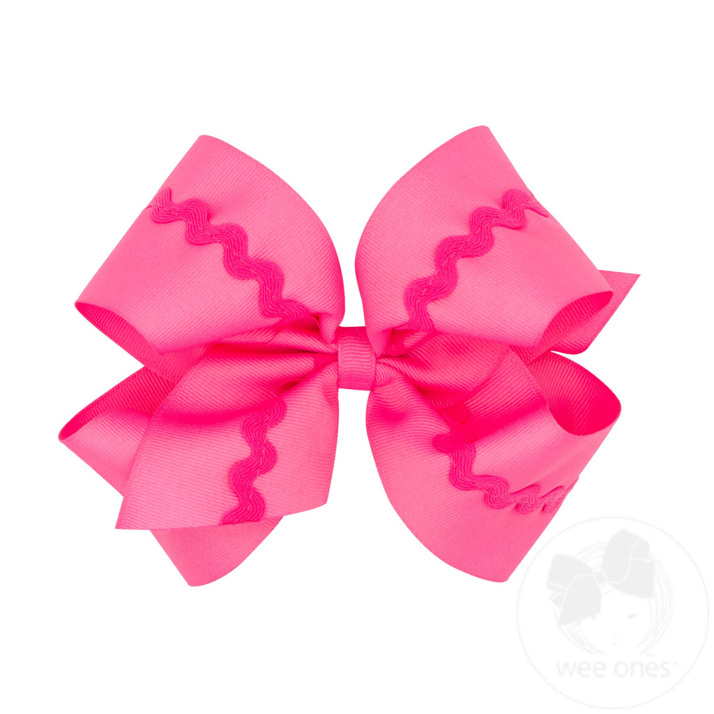 King Grosgrain Hair Bow with Ric-Rac Trim - RED | Wee Ones Hair Bows ...