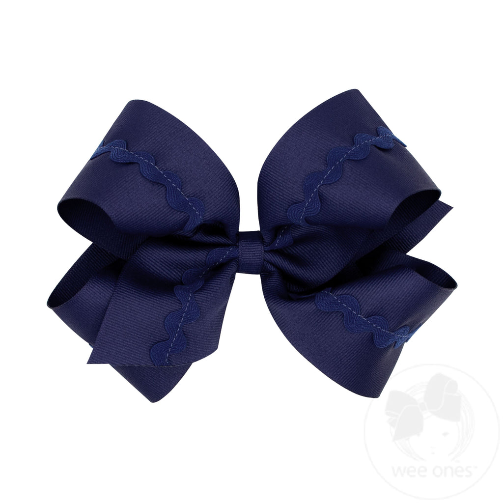 King Grosgrain Hair Bow with Ric-Rac Trim
