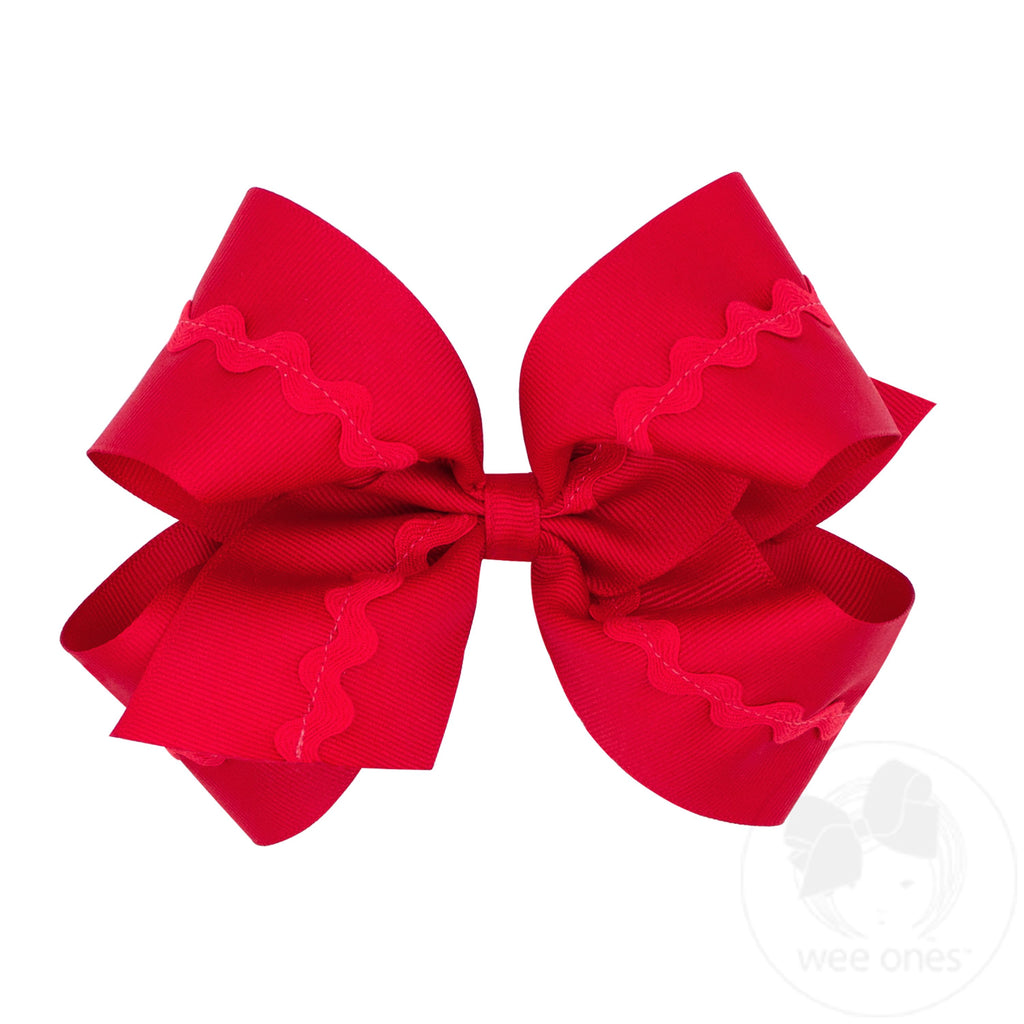 King Grosgrain Hair Bow with Ric-Rac Trim - RED | Wee Ones Hair Bows ...