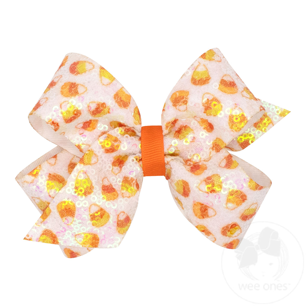 Medium Candy Corn Print Sequin Hair Bow