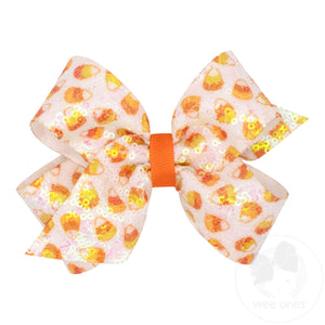 Medium Candy Corn Print Sequin Hair Bow