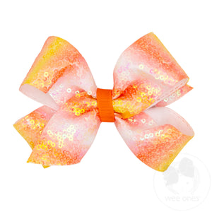 Medium Ombre Stripe Print Sequin Hair Bow