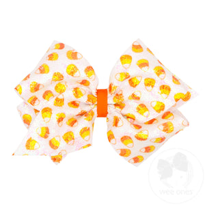 King Candy Corn Print Sequin Hair Bow