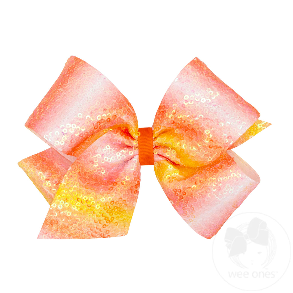 King Orange Ombre Stripe Print Sequin Hair Bow