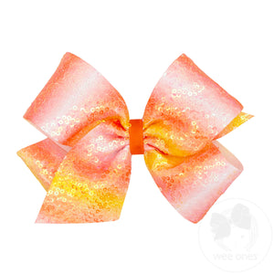 King Orange Ombre Stripe Print Sequin Hair Bow