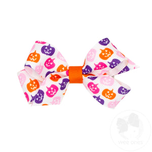 Mini Pink Halloween Print Grosgrain Hair Bow