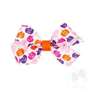 Mini Pink Halloween Print Grosgrain Hair Bow