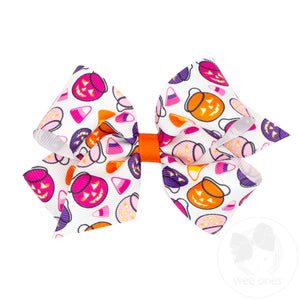 Medium Pink Halloween Print Grosgrain Hair Bow