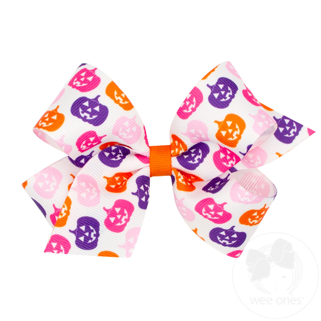 Medium Pink Halloween Print Grosgrain Hair Bow