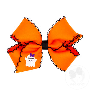 Medium Grosgrain Hair Bow with Moonstitch Edge and Halloween Embroidery