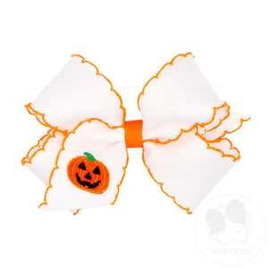 Medium Grosgrain Hair Bow with Moonstitch Edge and Halloween Embroidery