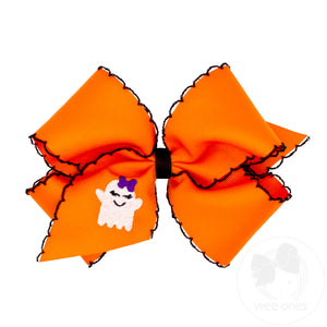 King Grosgrain Hair Bow with Moonstitch Edge and Halloween Embroidery
