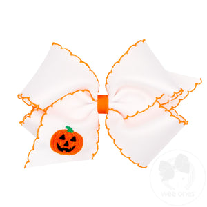 King Grosgrain Hair Bow with Moonstitch Edge and Halloween Embroidery
