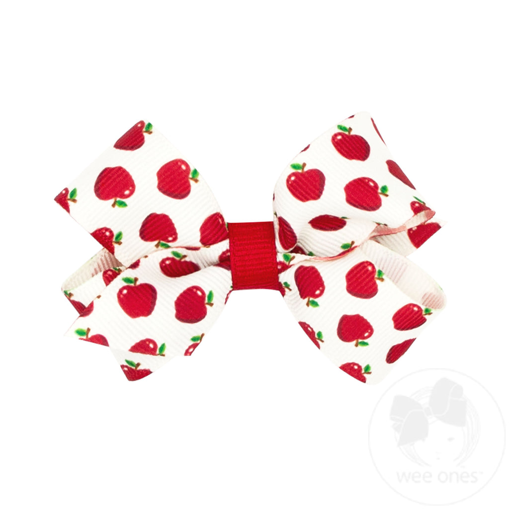 Mini Harvest Apple Print Grosgrain Hair Bow