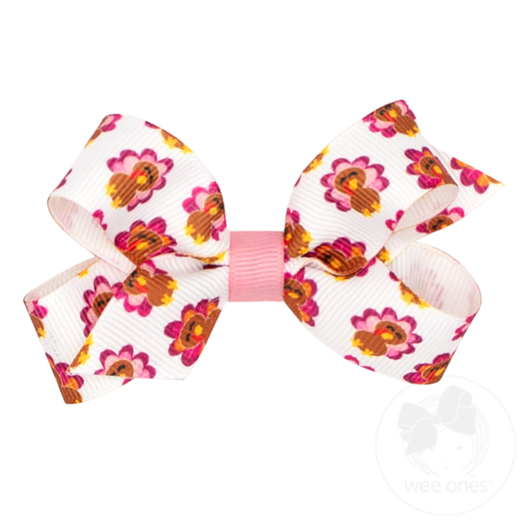 Mini Harvest Turkey Print Grosgrain Hair Bow