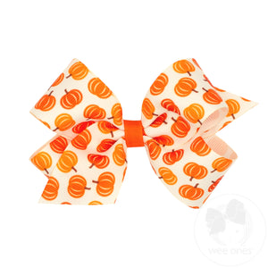 Medium Harvest Pumpkin Print Grosgrain Hair Bow