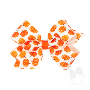 Medium Harvest White Pumpkin Print Grosgrain Hair Bow