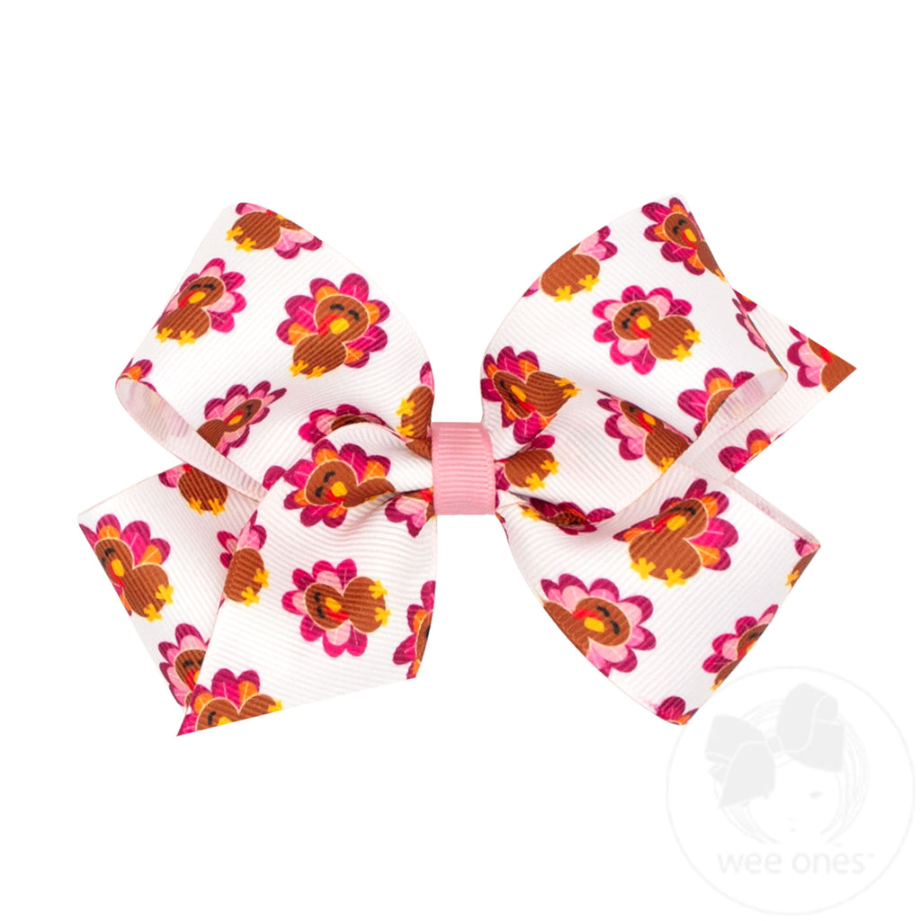 Medium Harvest Turkey Print Grosgrain Hair Bow