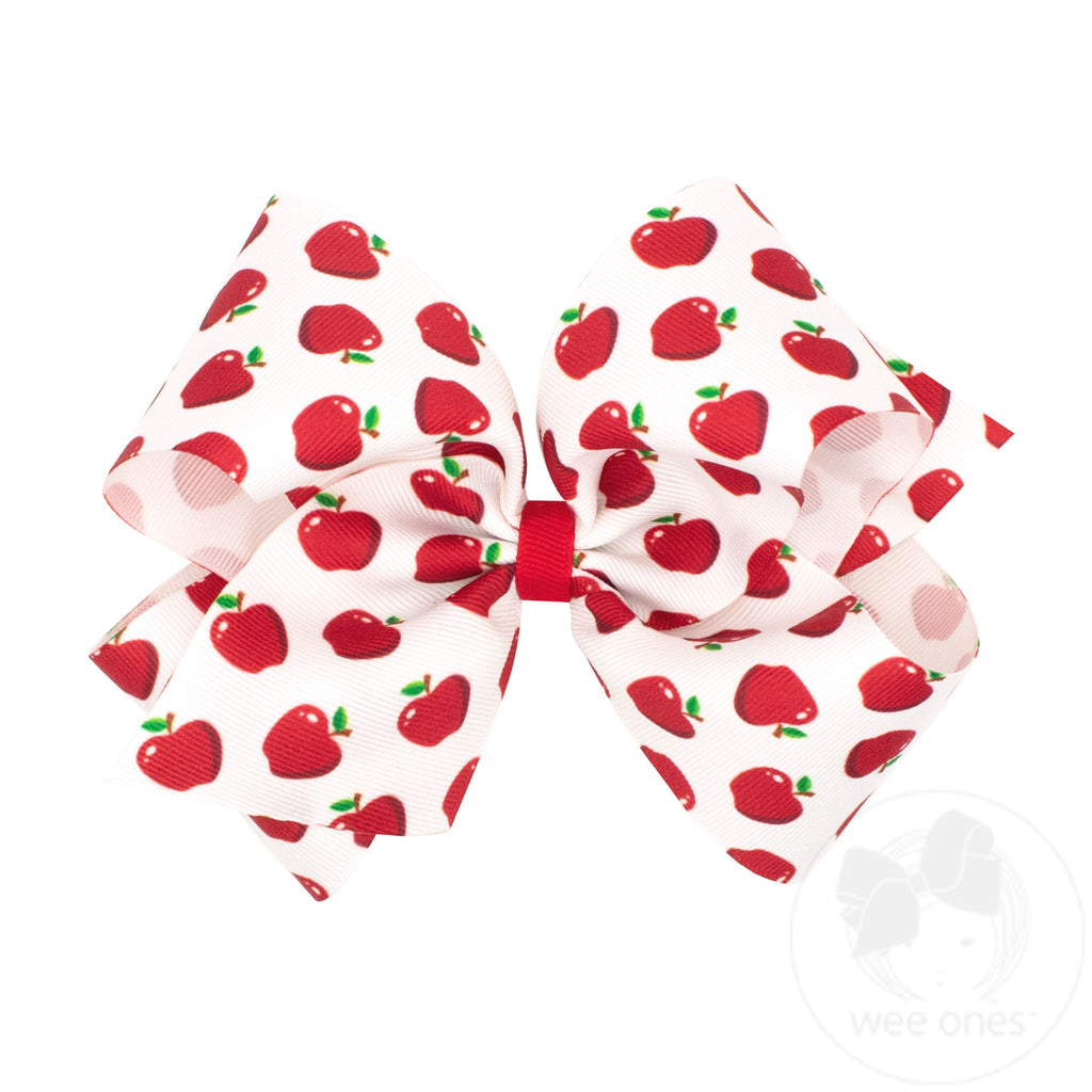 King Harvest Apple Print Grosgrain Hair Bow